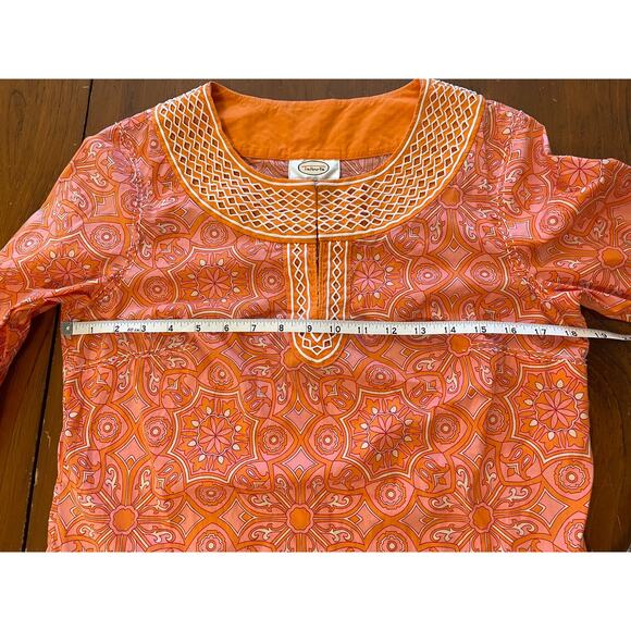 Talbots Stretch Womens Blouse Small Boho Tunic Mandala Orange Decorative Trim - Picture 9 of 10
